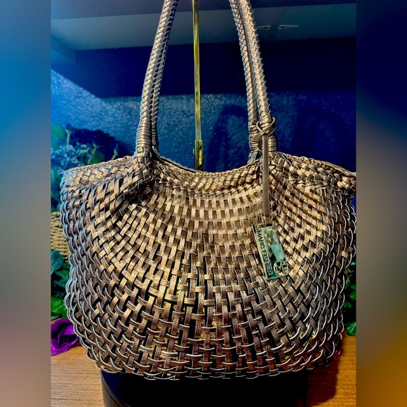 Marc Fisher Gold Woven Faux Leather Bag - Picture 1 of 9